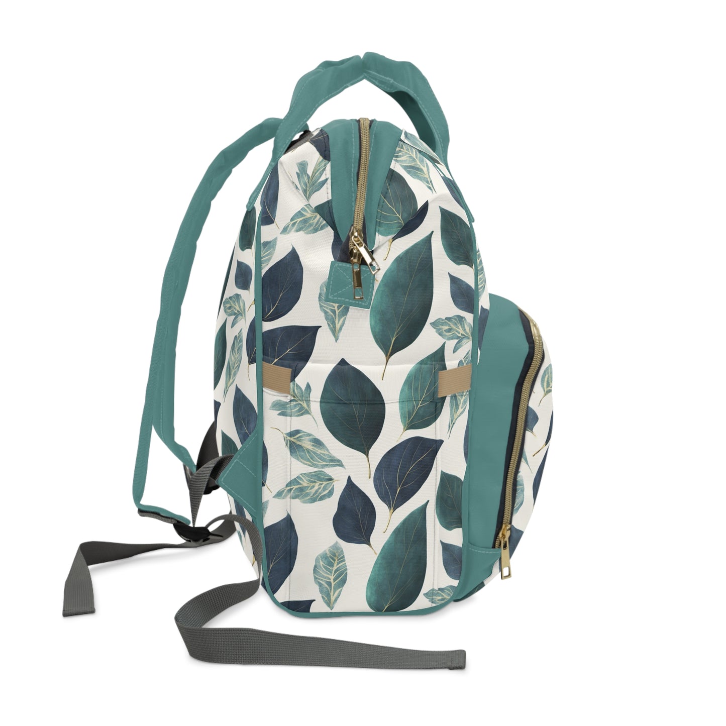 Blue and Green Leaves Multifunctional Diaper Backpack