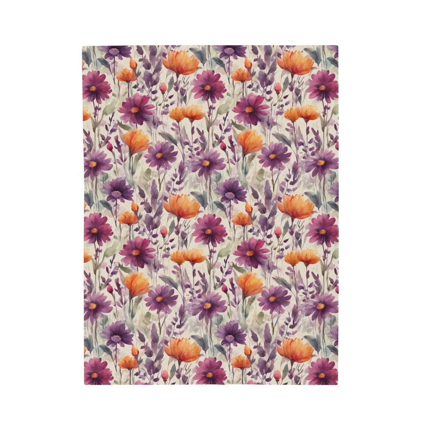 Plum and Apricot Wildflowers Velveteen Plush Blanket