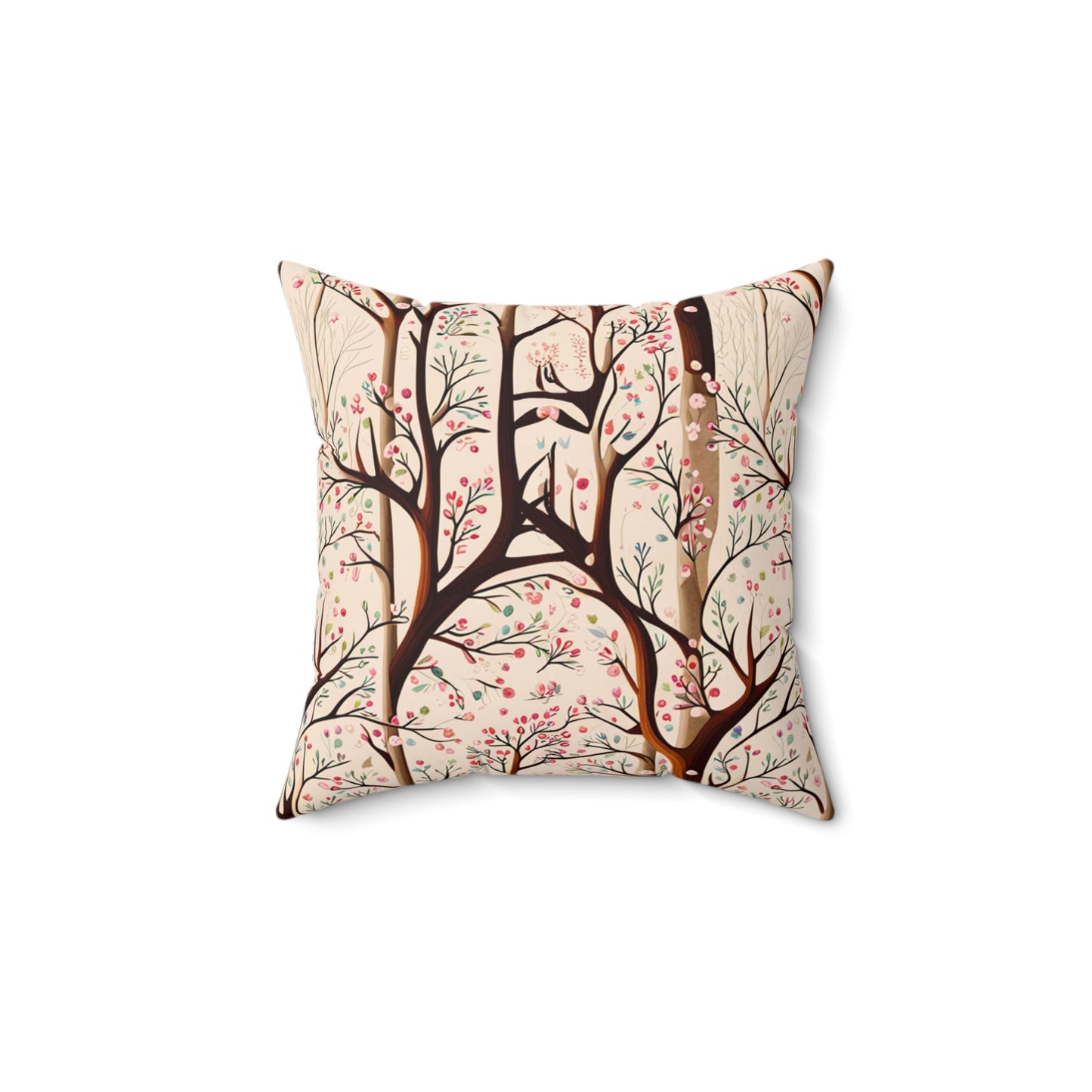 Delicate Blossom Trees Polyester Square Pillow