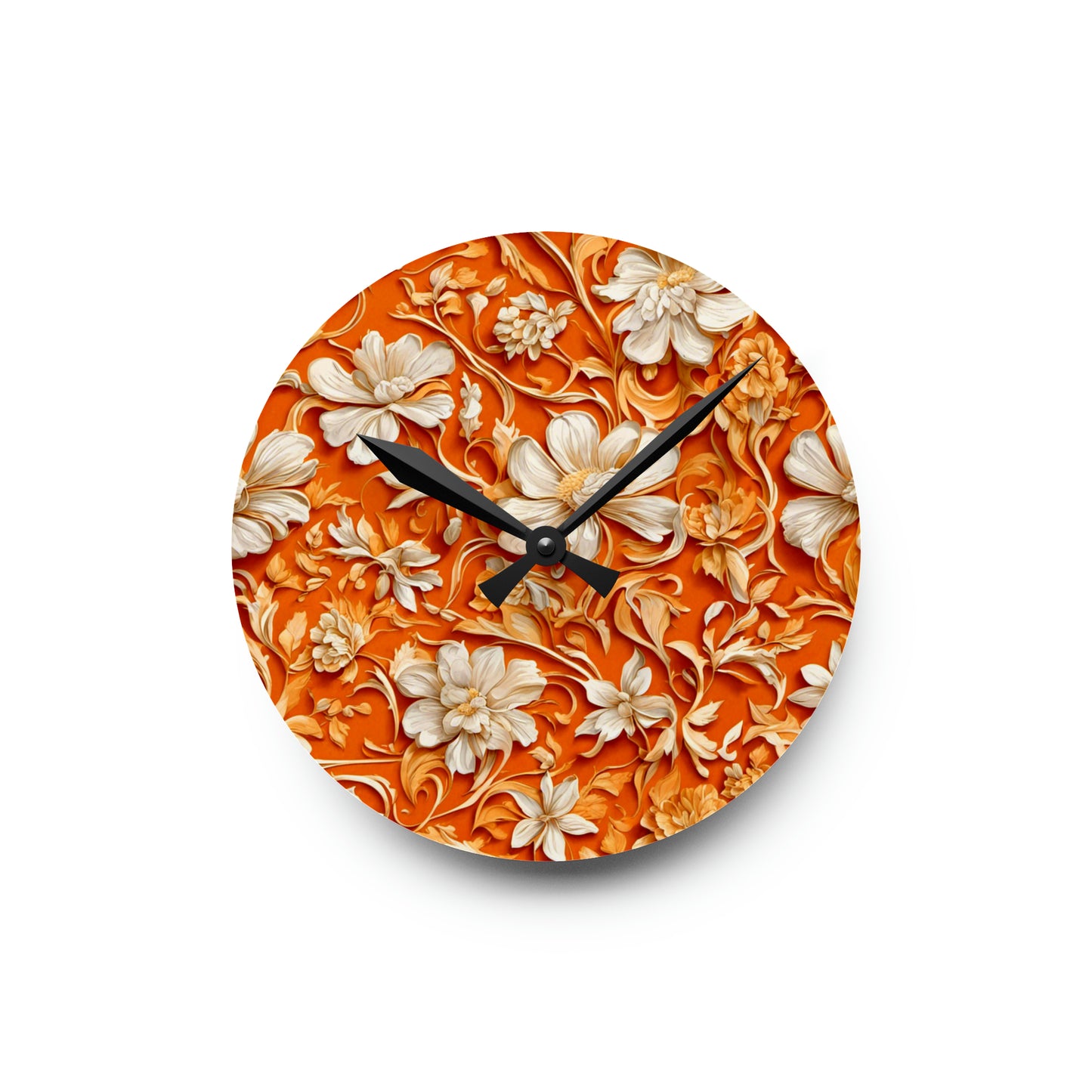 White Flowers on Apricot Acrylic Wall Clock