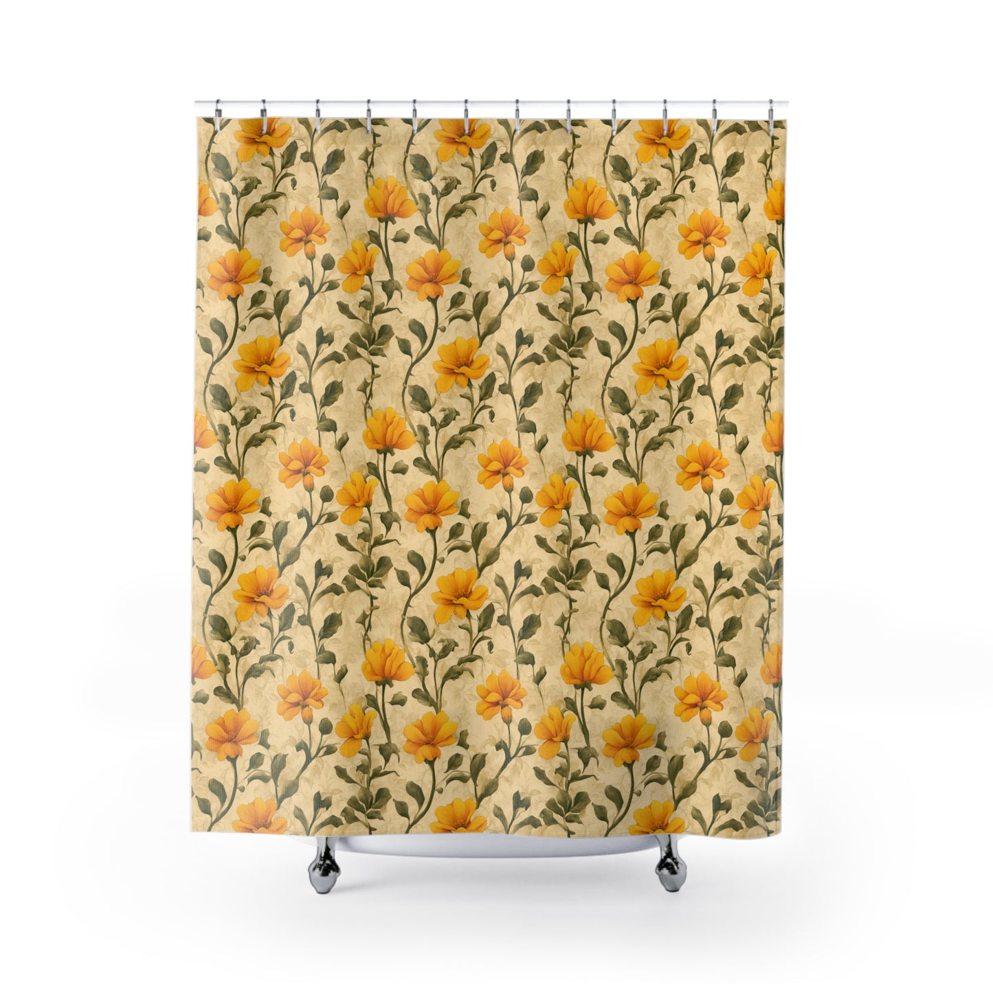 Gold Flowers Shower Curtains