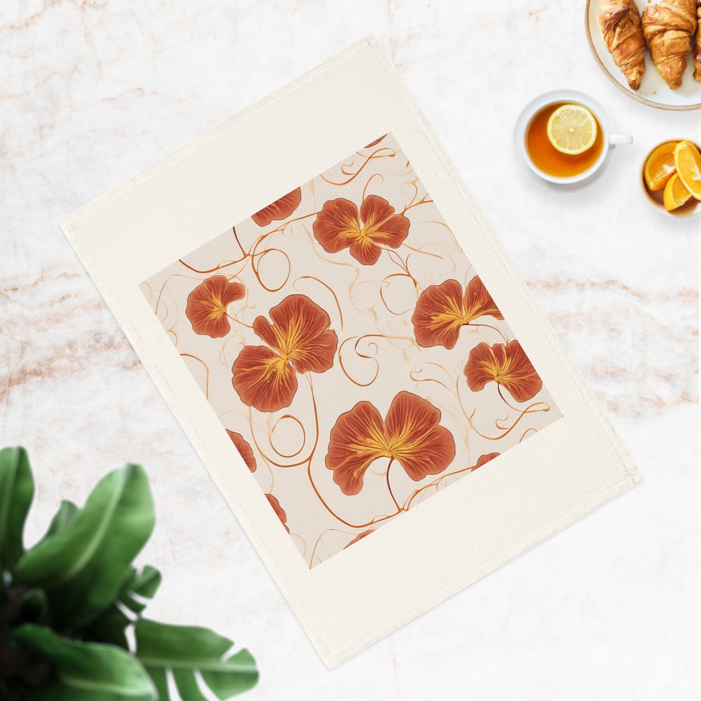 Orange Nasturtium Petals Cotton Tea Towel