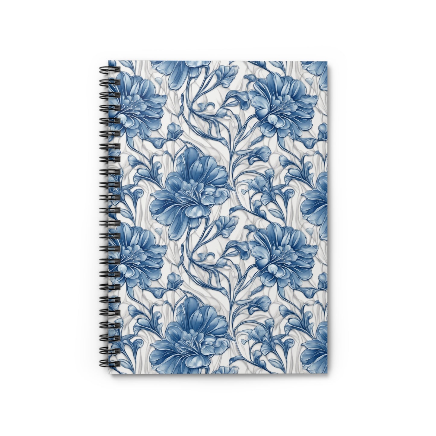 Blue & White Flowers Spiral Notebook - Ruled Line