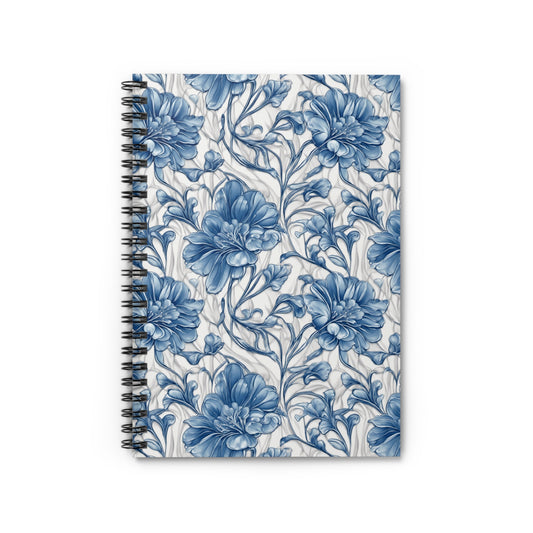 Blue & White Flowers Spiral Notebook - Ruled Line