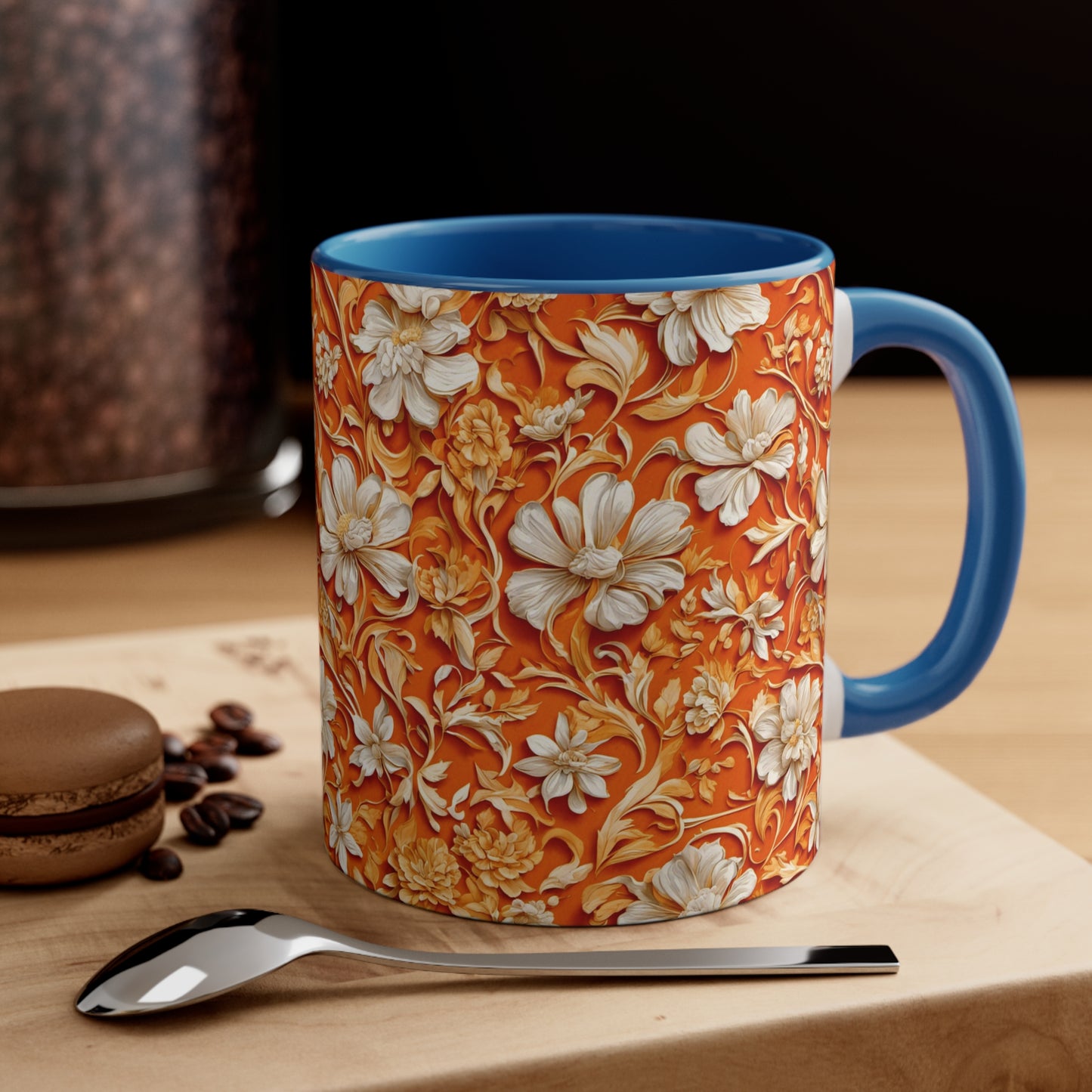 White Flowers on Apricot Coffee Mug, 11oz