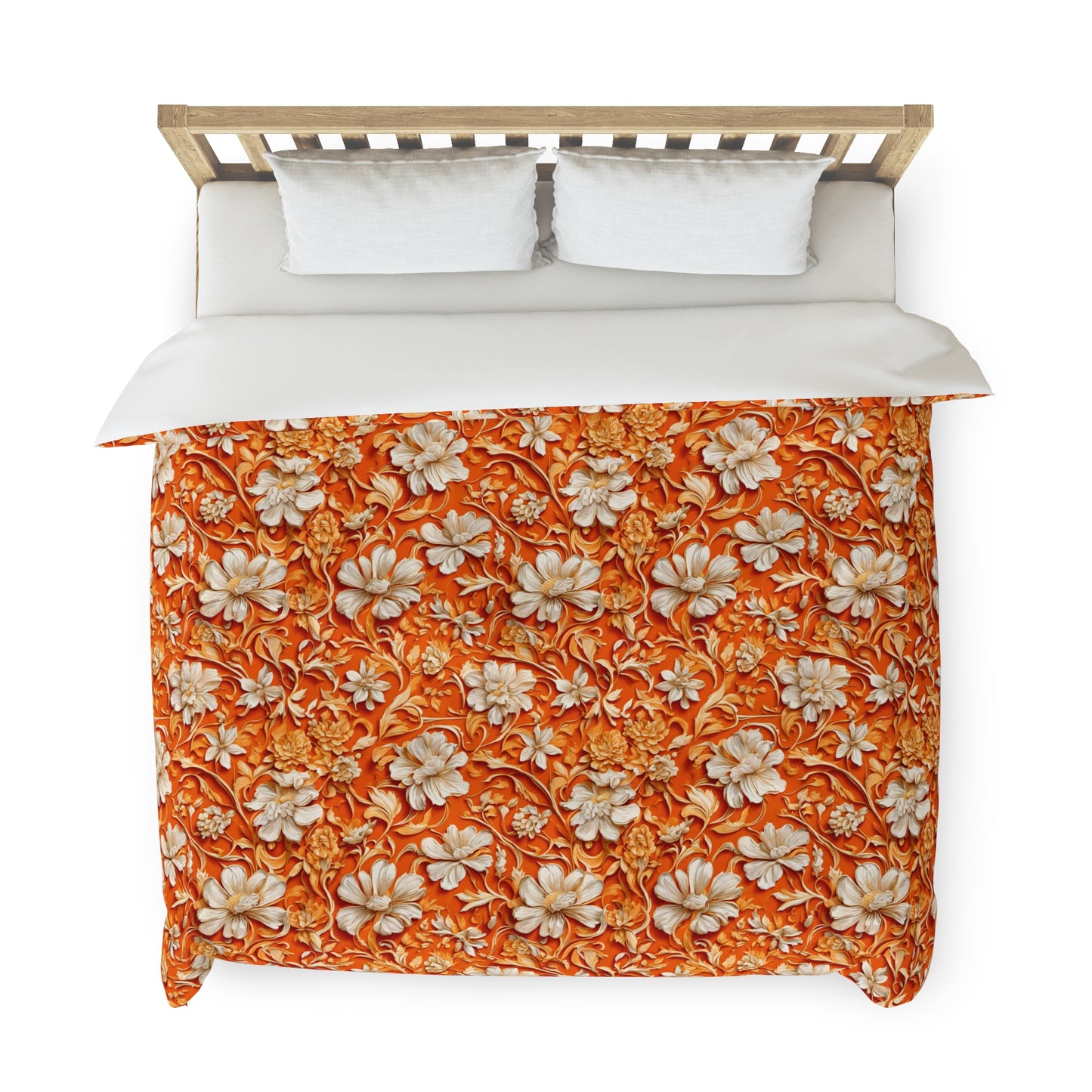 White Flowers on Apricot Duvet Cover