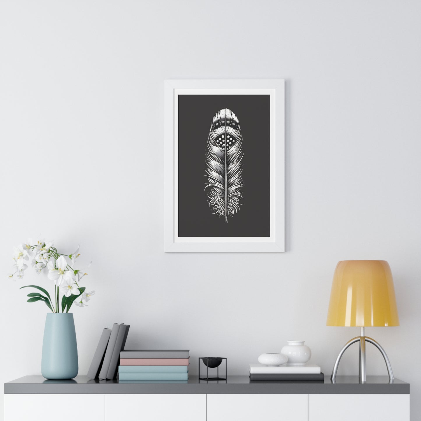 Black and White Feather No.1, Framed Vertical Poster