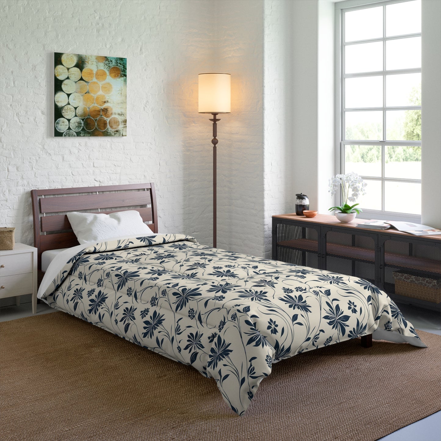 Simple Navy Flower Pattern Comforter