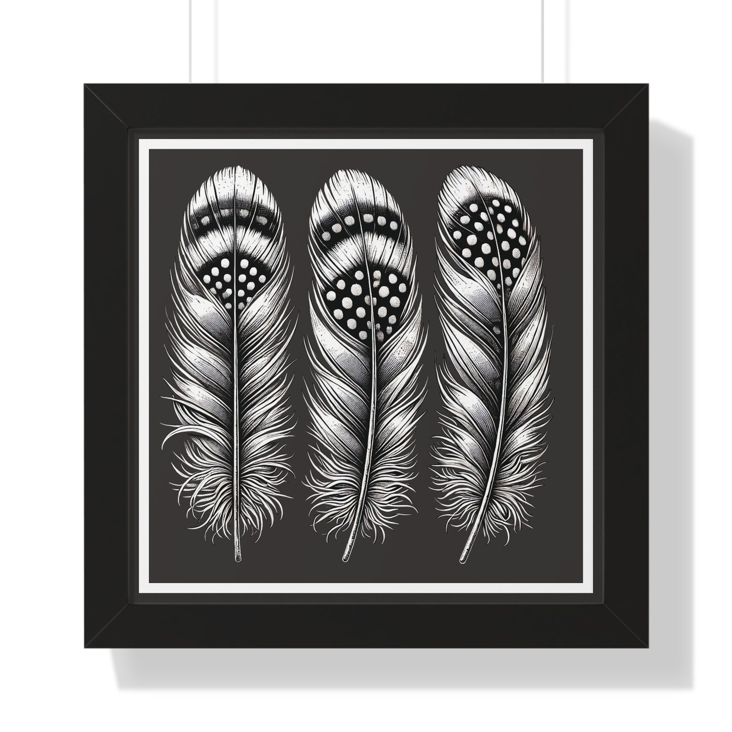 Black and White Speckled Feathers, Framed Square Poster