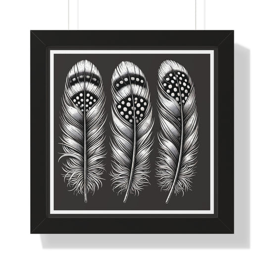 Black and White Speckled Feathers, Framed Square Poster