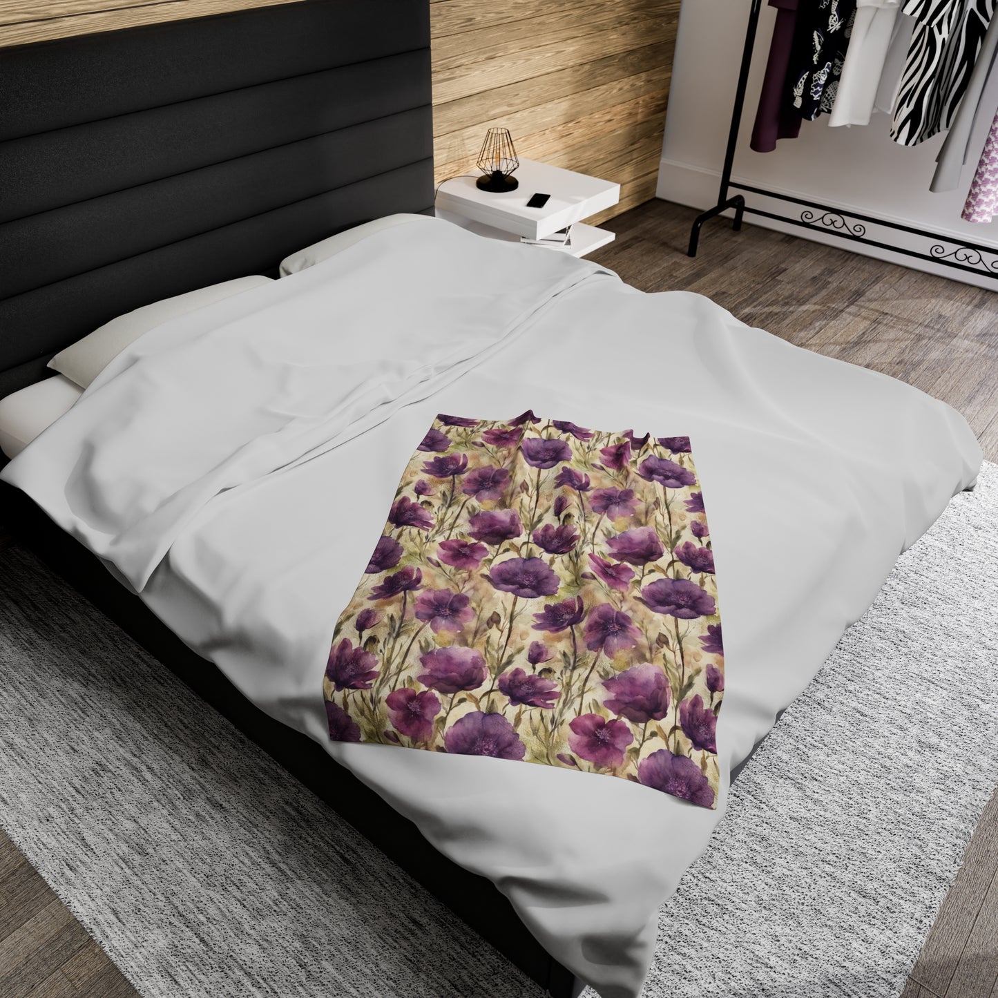 Plum Wildflowers Velveteen Plush Blanket