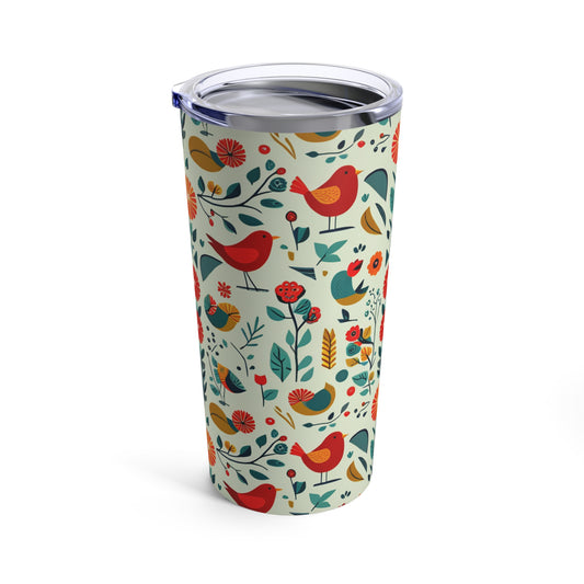 Folk Art Birds and Flowers Tumbler 20oz