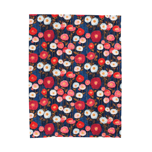 Poppy Splotches on Indigo Velveteen Plush Blanket