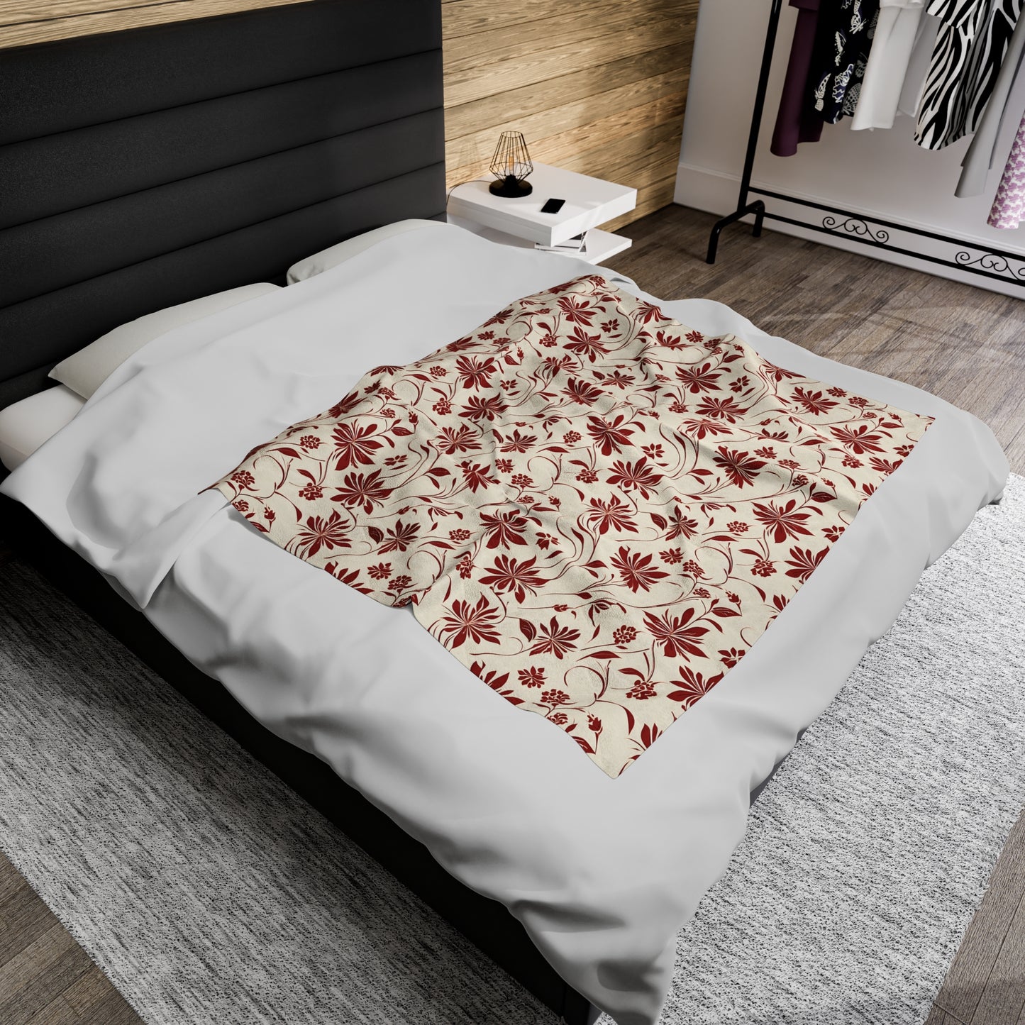 Simple Red Flower Pattern Velveteen Plush Blanket