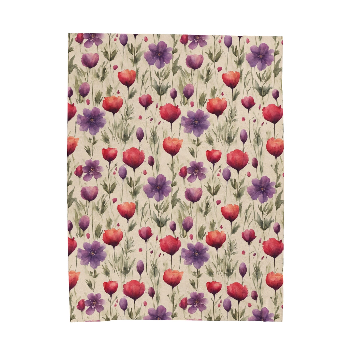 Poppies and Plum Flowers Velveteen Plush Blanket