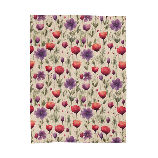 Poppies and Plum Flowers Velveteen Plush Blanket