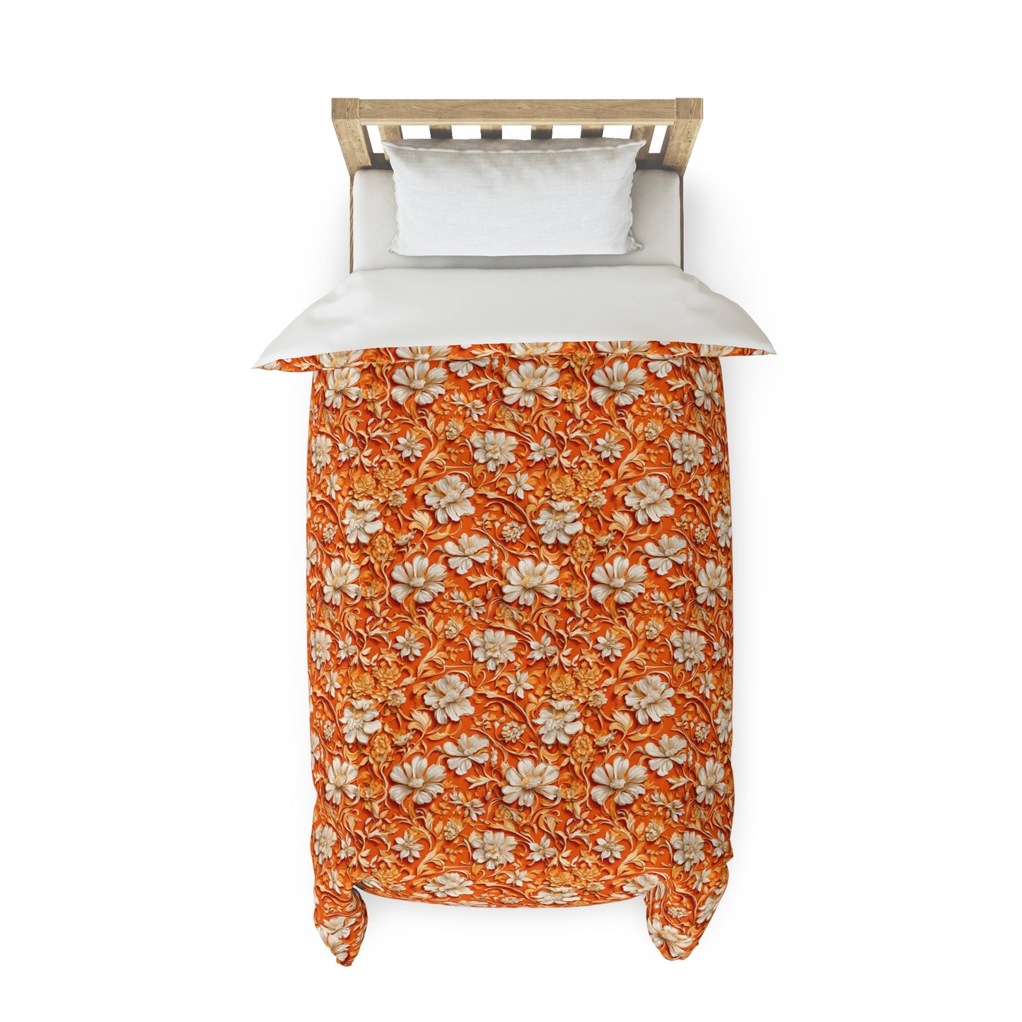 White Flowers on Apricot Duvet Cover