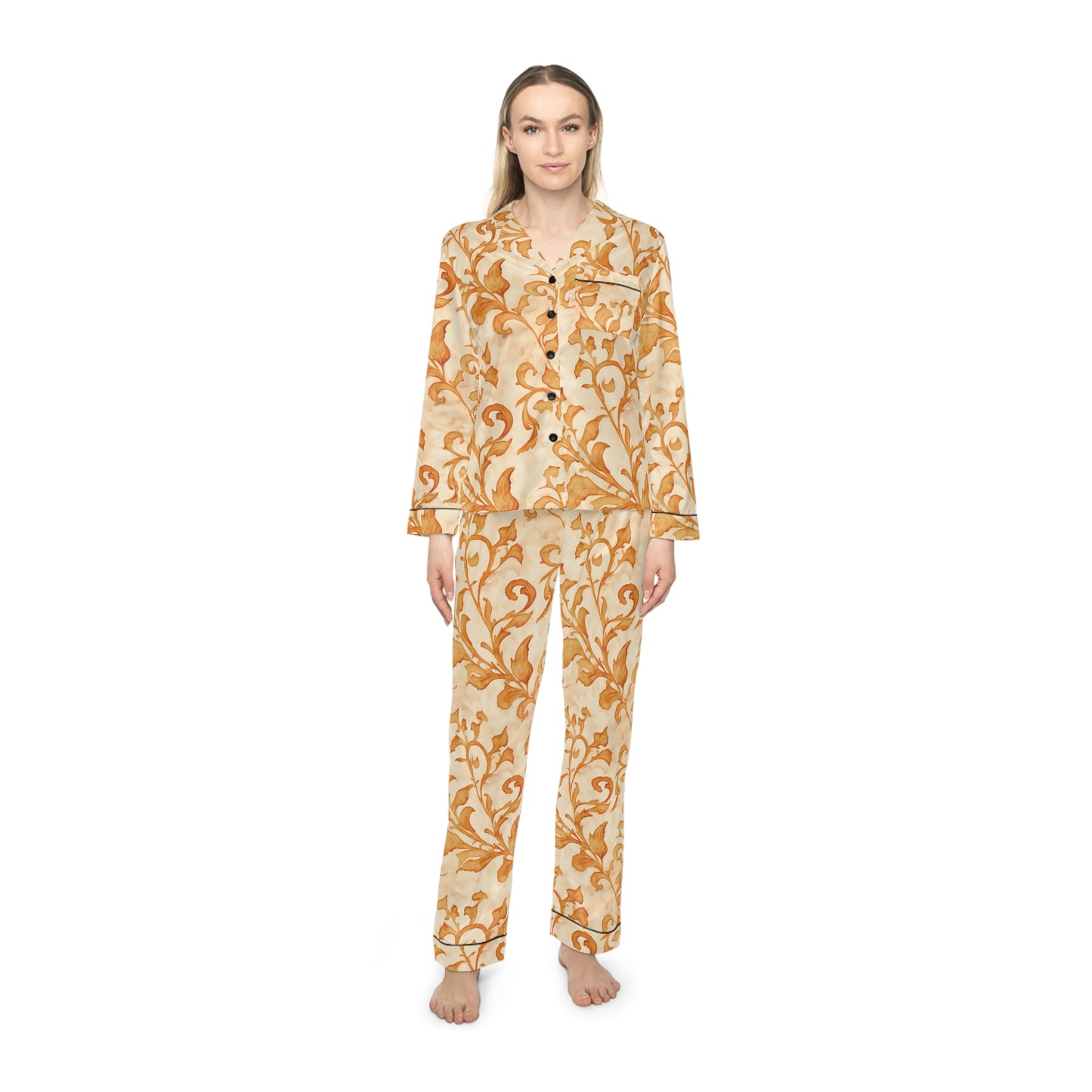 Climbing Yellow Leaves, Women's Satin Pajamas (AOP)