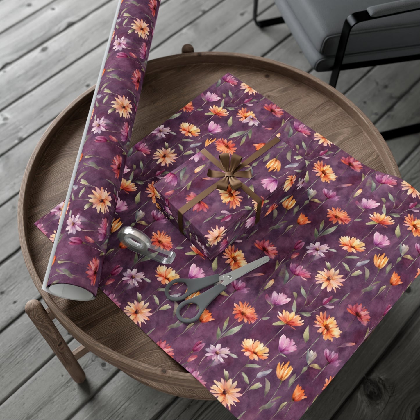 Wild Flowers on Plum Gift Wrap Papers