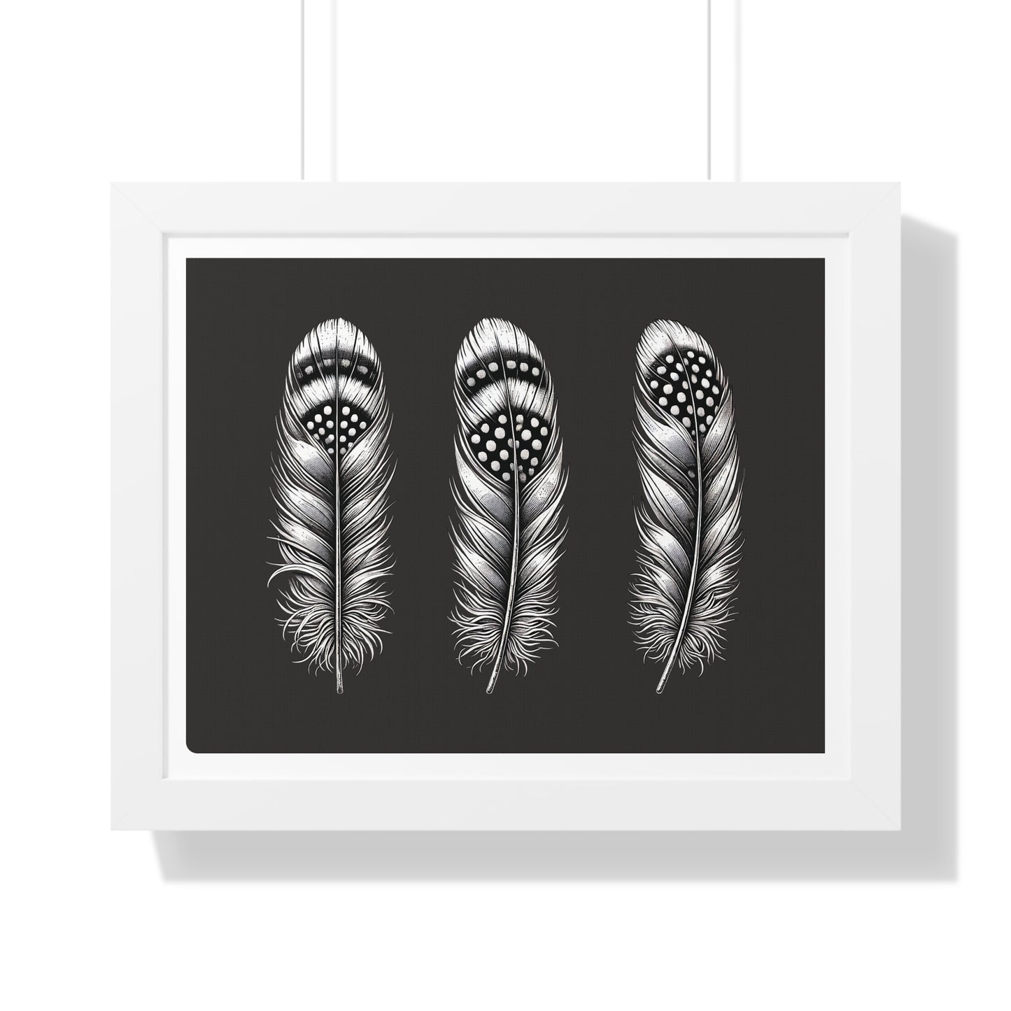 Black and White Speckled Feathers, Framed Horizontal Poster