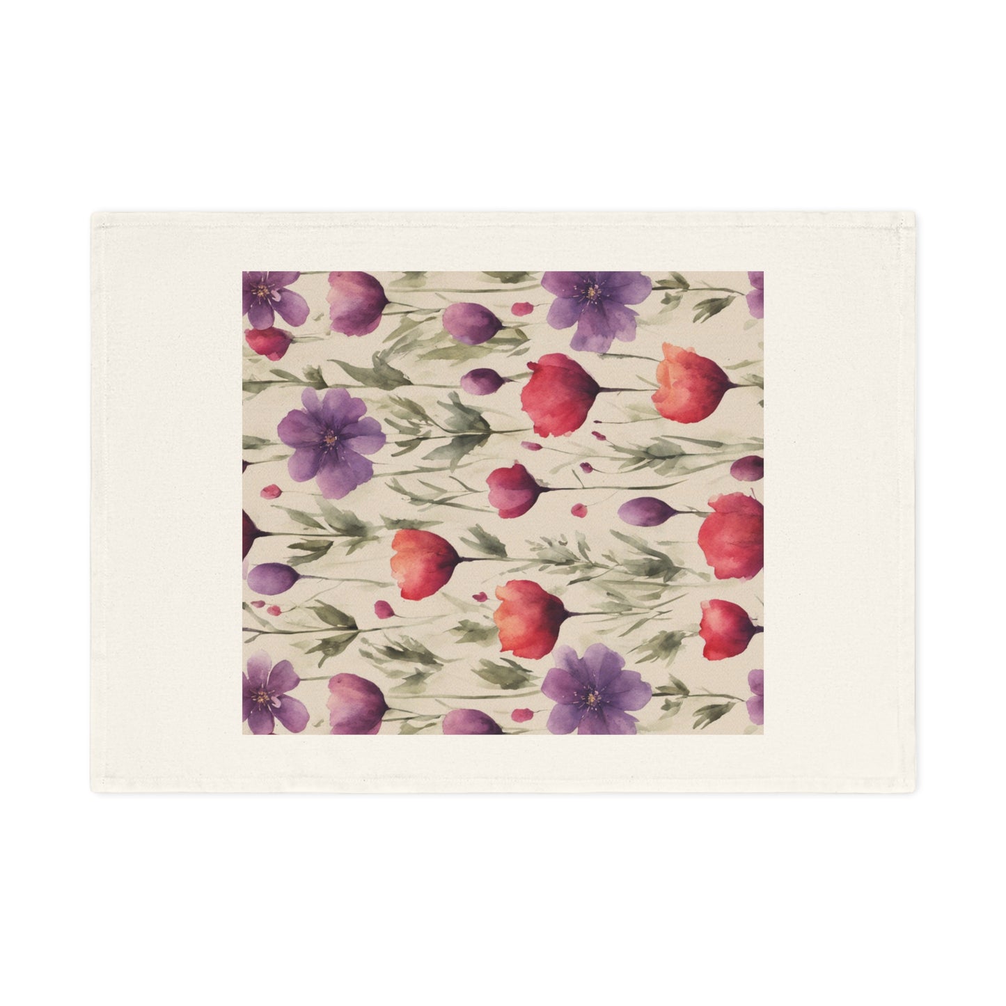 Poppies and Plum Flowers Cotton Tea Towel