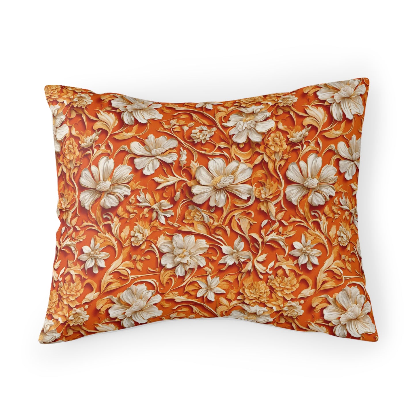 White Flowers on Apricot Pillow Sham