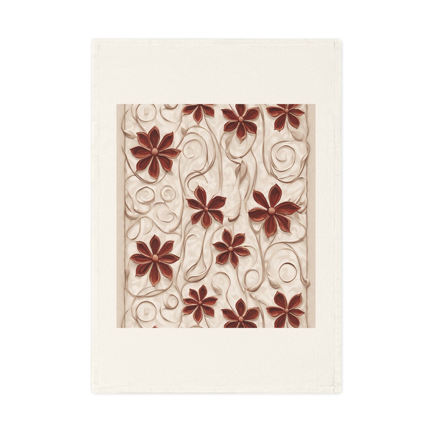 Little Russet Flowers on Cream, Cotton Tea Towel