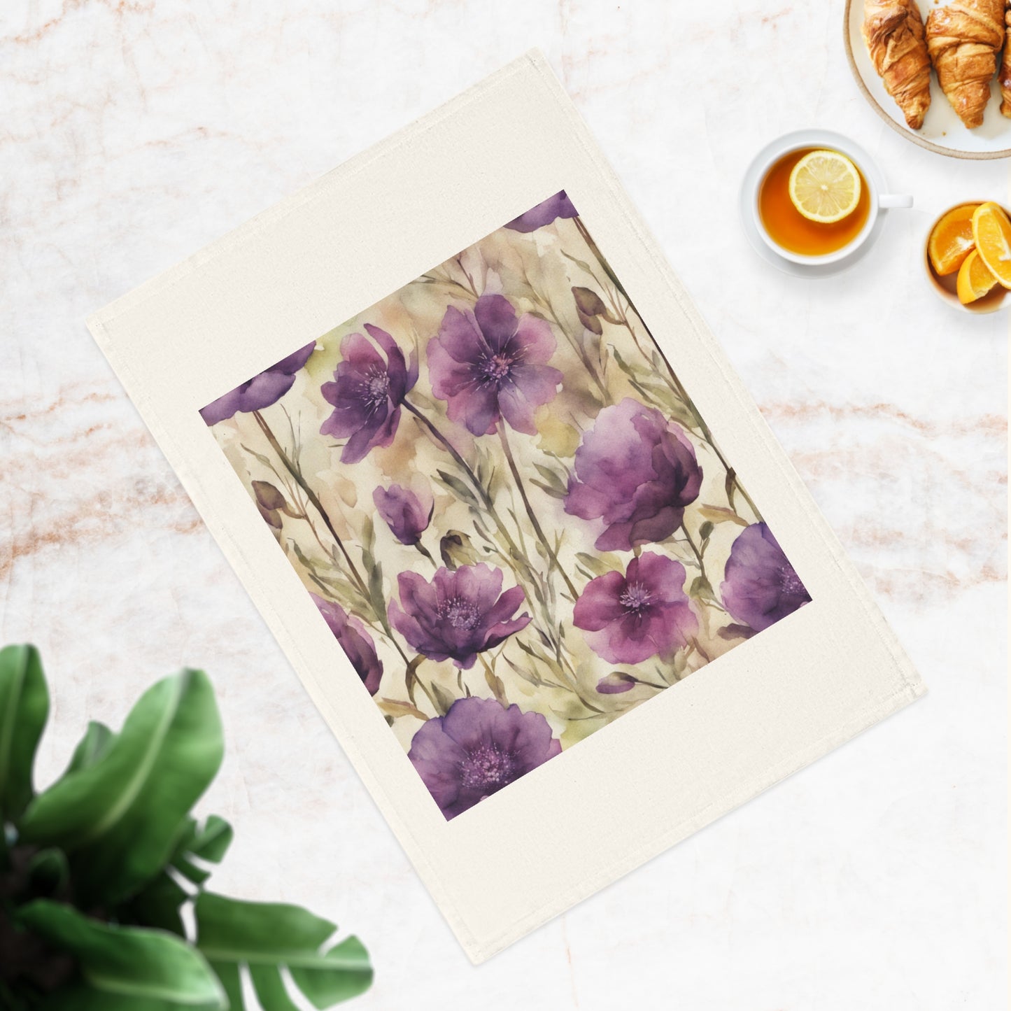 Plum Wildflowers Cotton Tea Towel