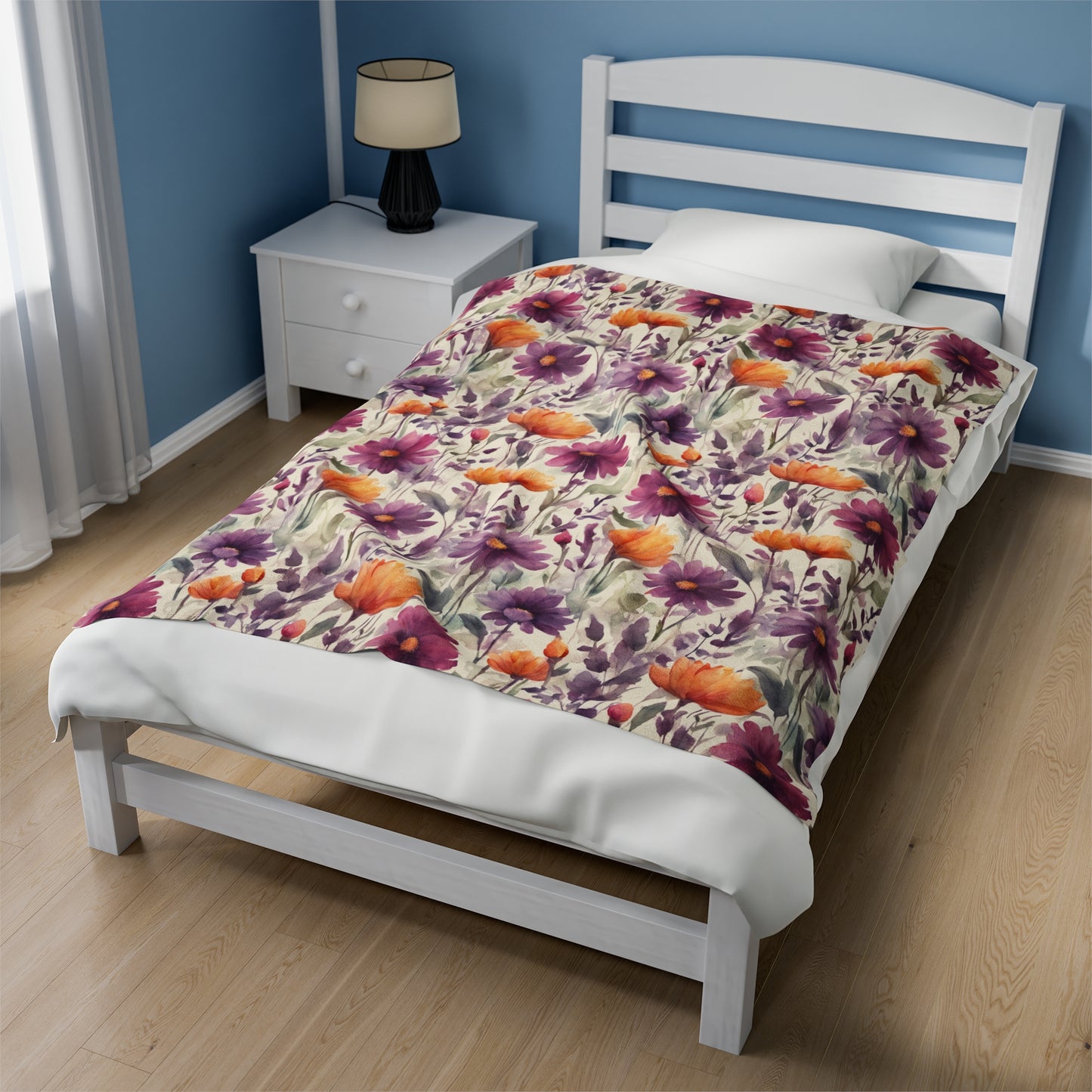 Plum and Apricot Wildflowers Velveteen Plush Blanket