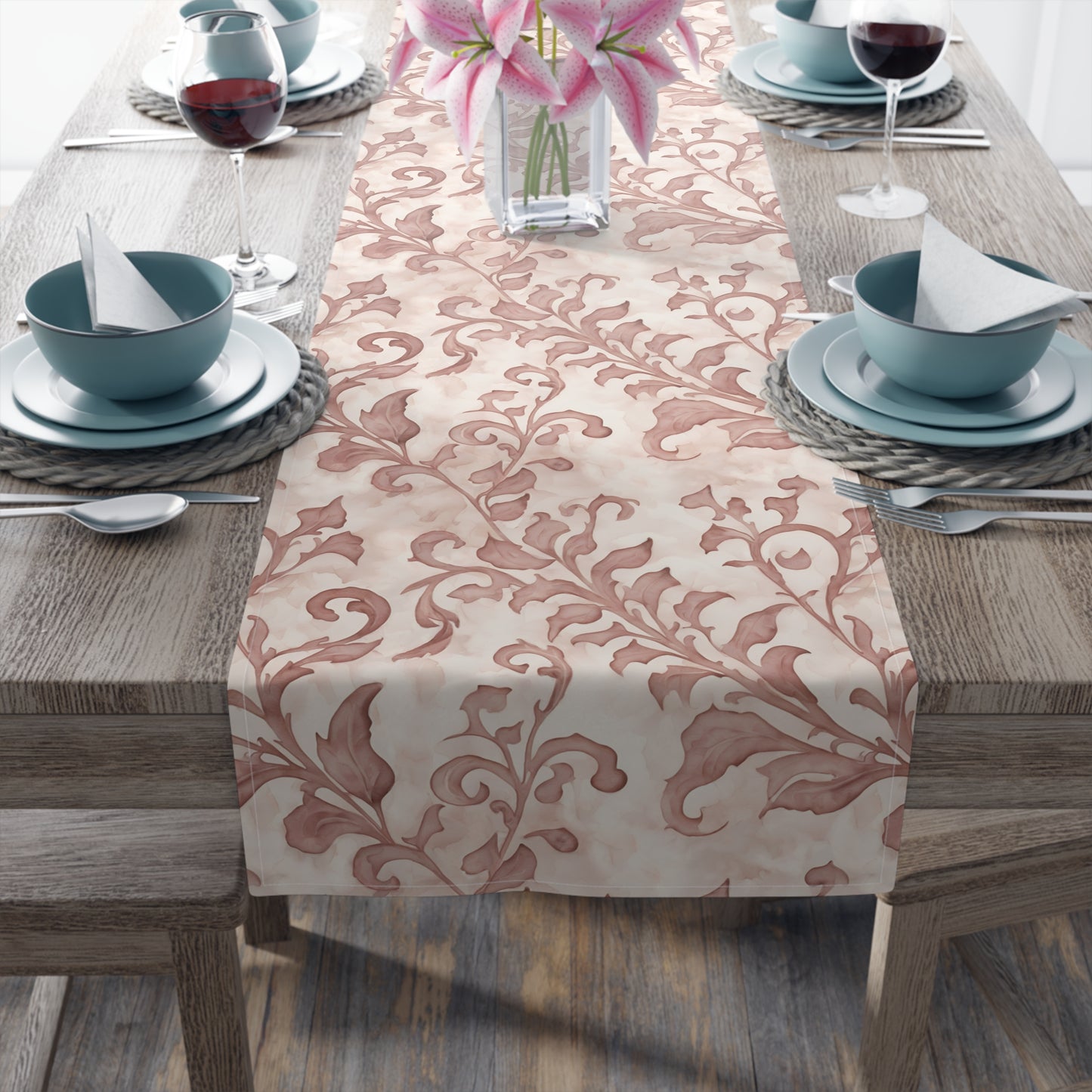 Climbing Pink Leaves, Table Runner (Cotton, Poly)