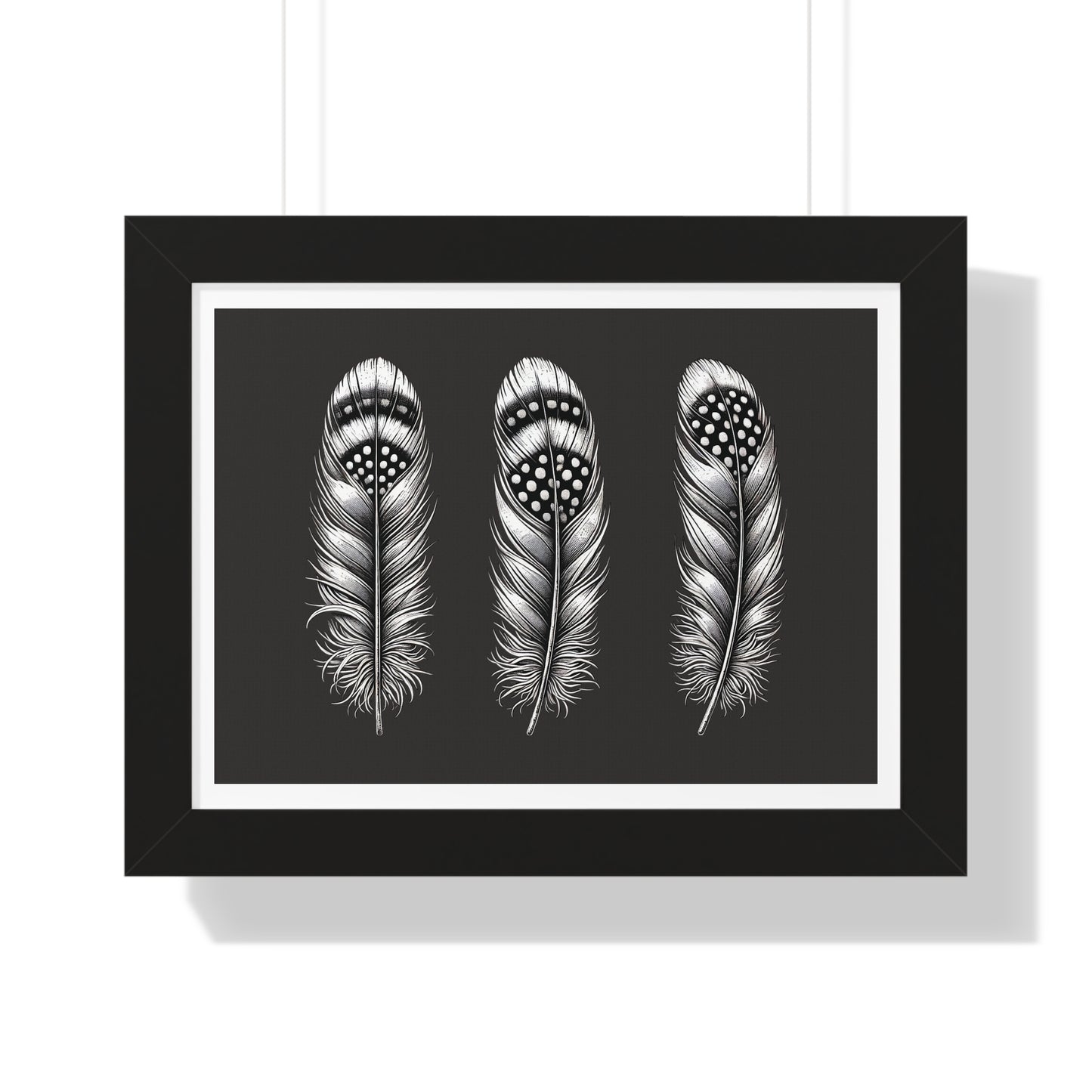 Black and White Speckled Feathers, Framed Horizontal Poster