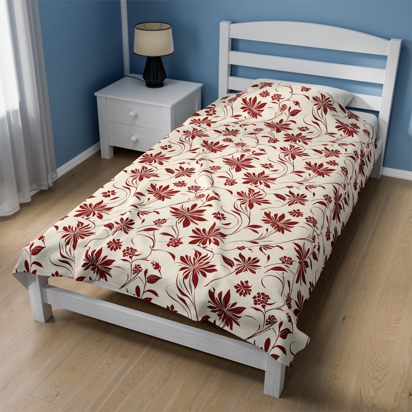 Simple Red Flower Pattern Velveteen Plush Blanket