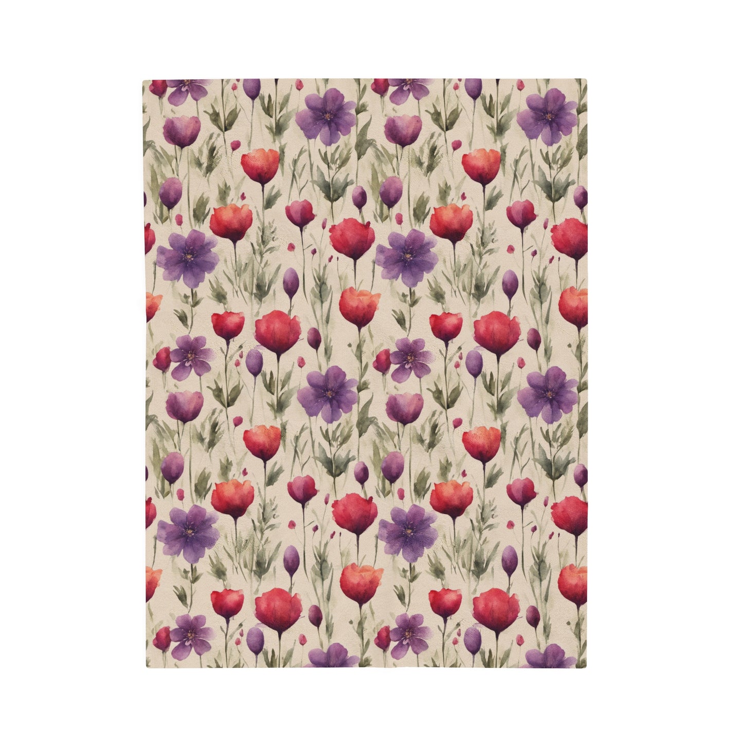 Poppies and Plum Flowers Velveteen Plush Blanket