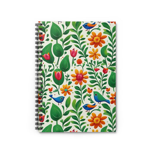 Bright Garden Birds, Leaves and Flowers Spiral Notebook - Ruled Line