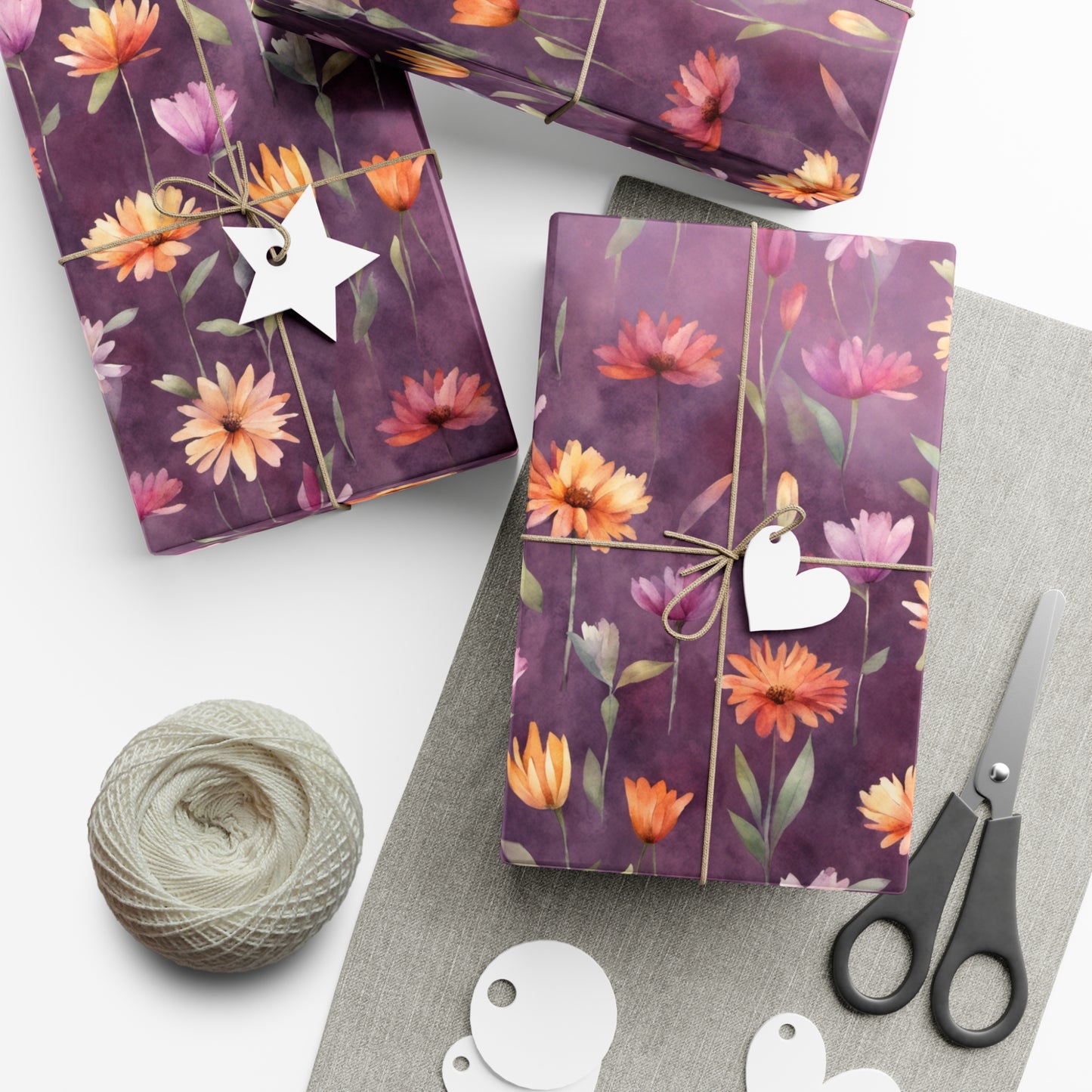 Wild Flowers on Plum Gift Wrap Papers