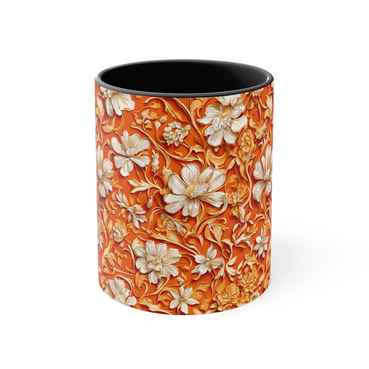 White Flowers on Apricot Coffee Mug, 11oz