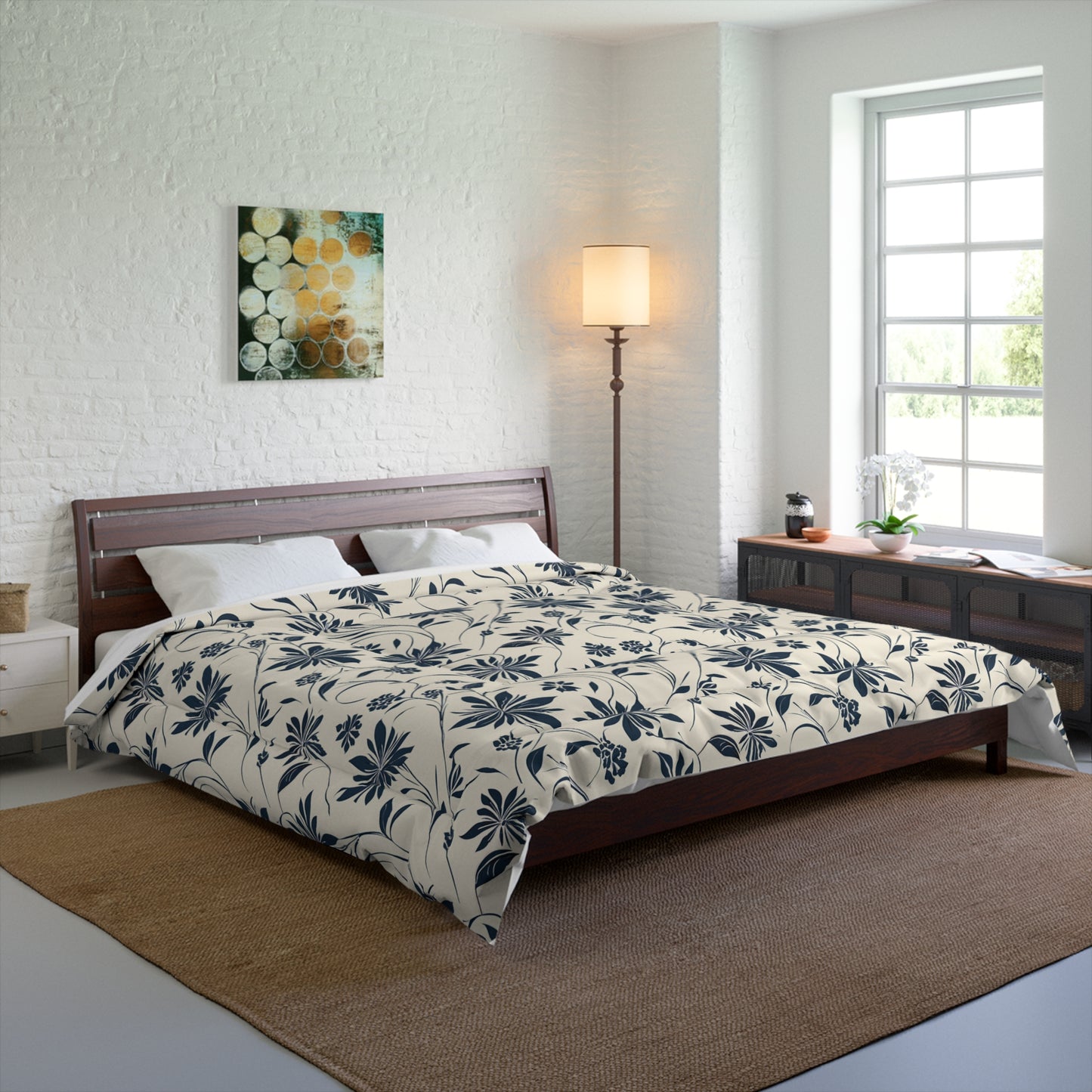 Simple Navy Flower Pattern Comforter