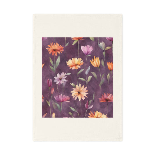 Wild Flowers on Plum Cotton Tea Towel