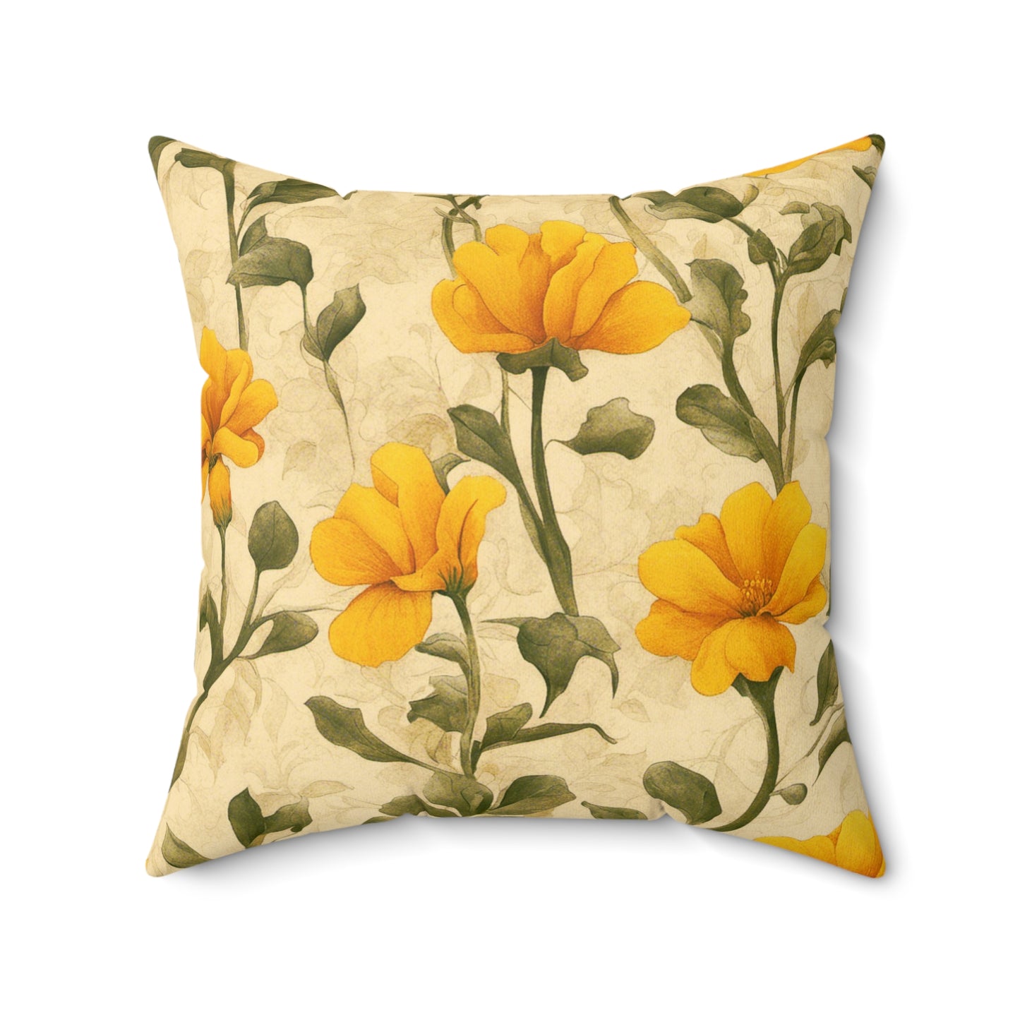 Gold Flowers Polyester Square Pillow