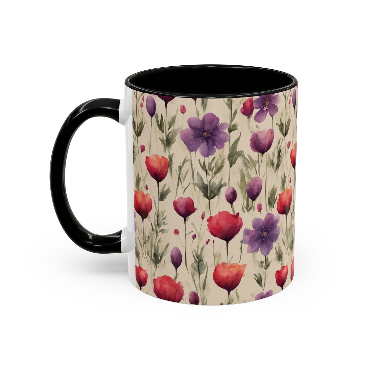 Poppies and Plum Flowers Coffee Mug, 11oz