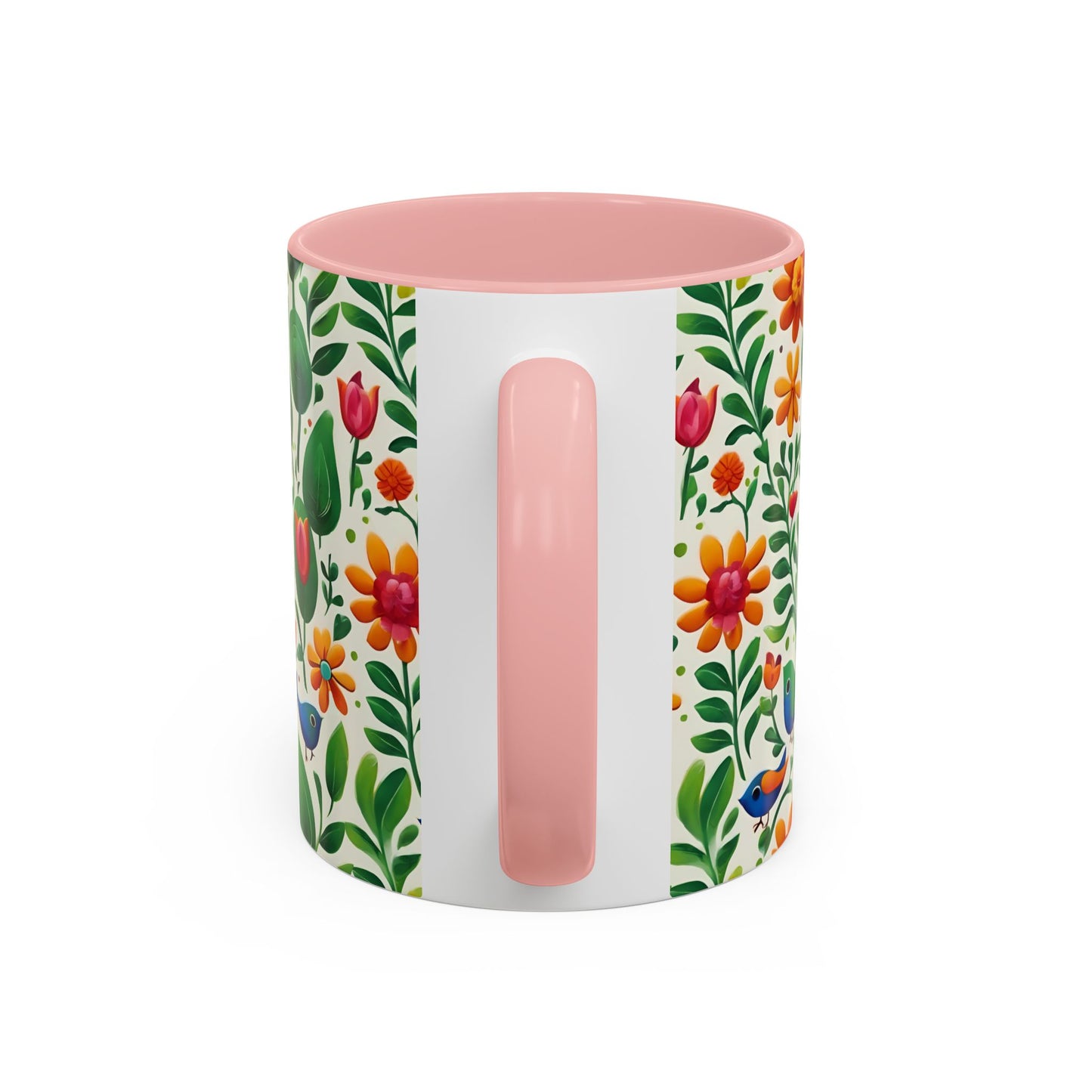 Bright Garden Birds, Leaves and Flowers Coffee Mug, 11oz