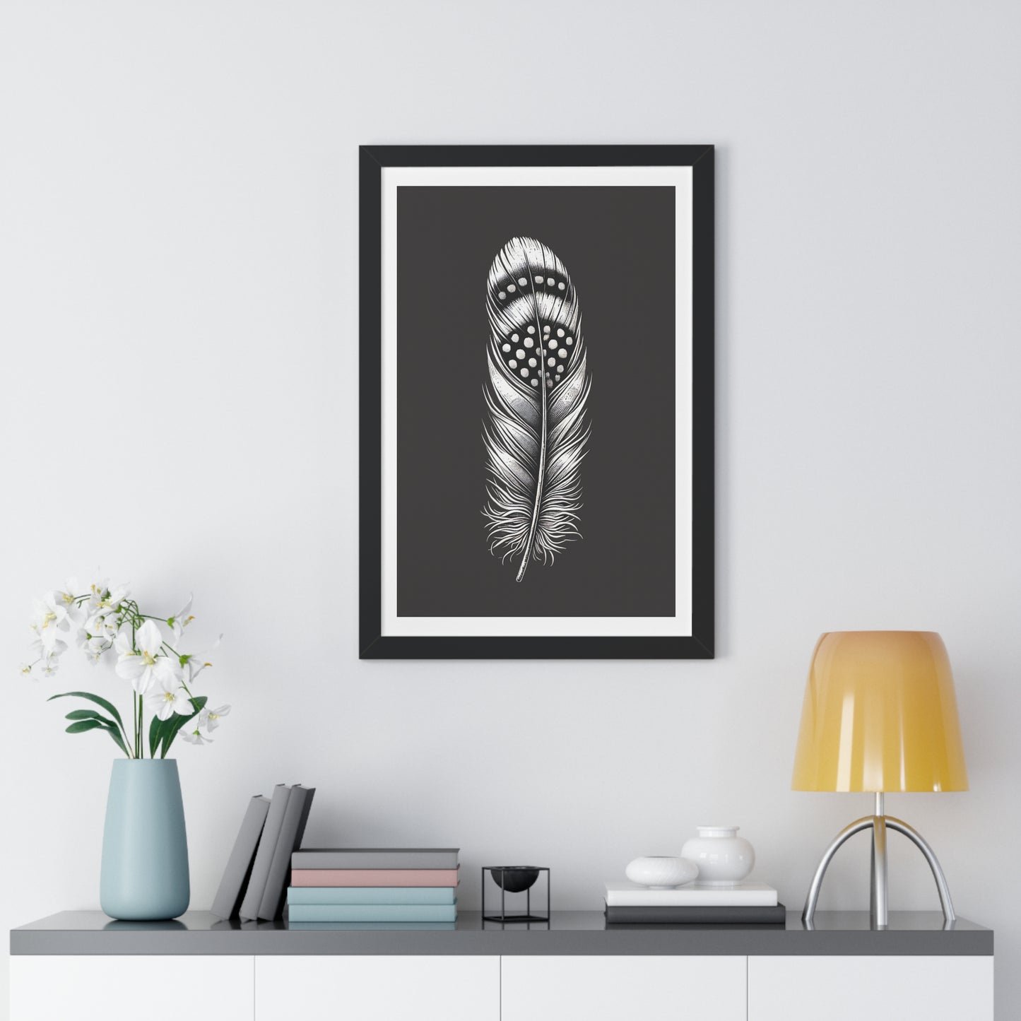 Black and White Feather No.2, Framed Vertical Poster