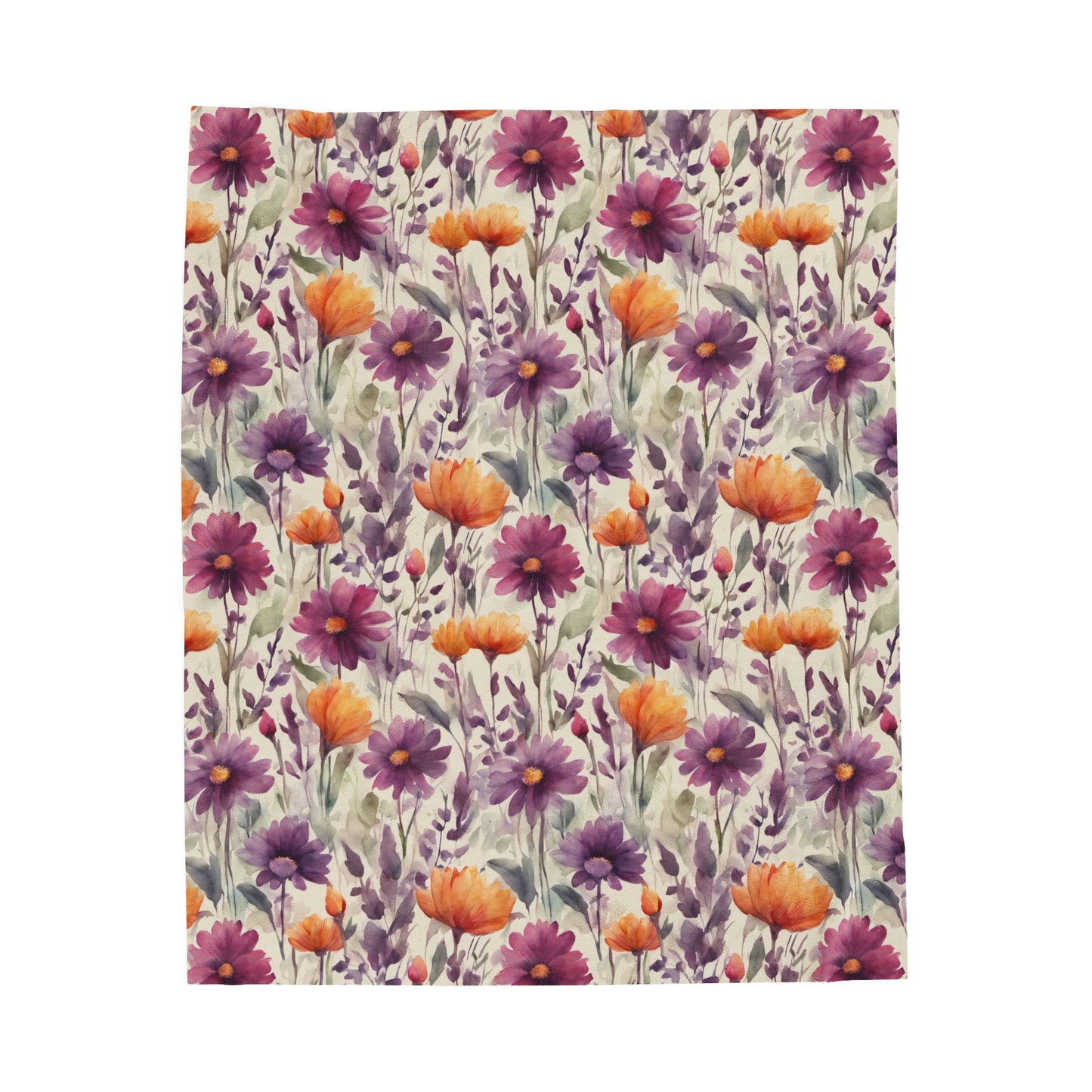 Plum and Apricot Wildflowers Velveteen Plush Blanket