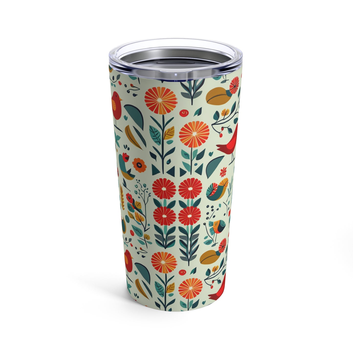 Folk Art Birds and Flowers Tumbler 20oz