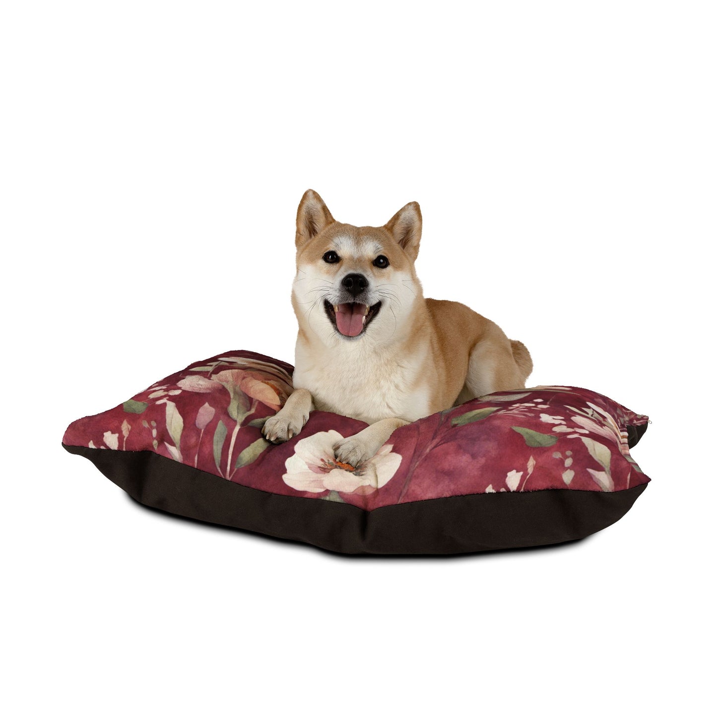 White Roses on Plum Red Pet Bed