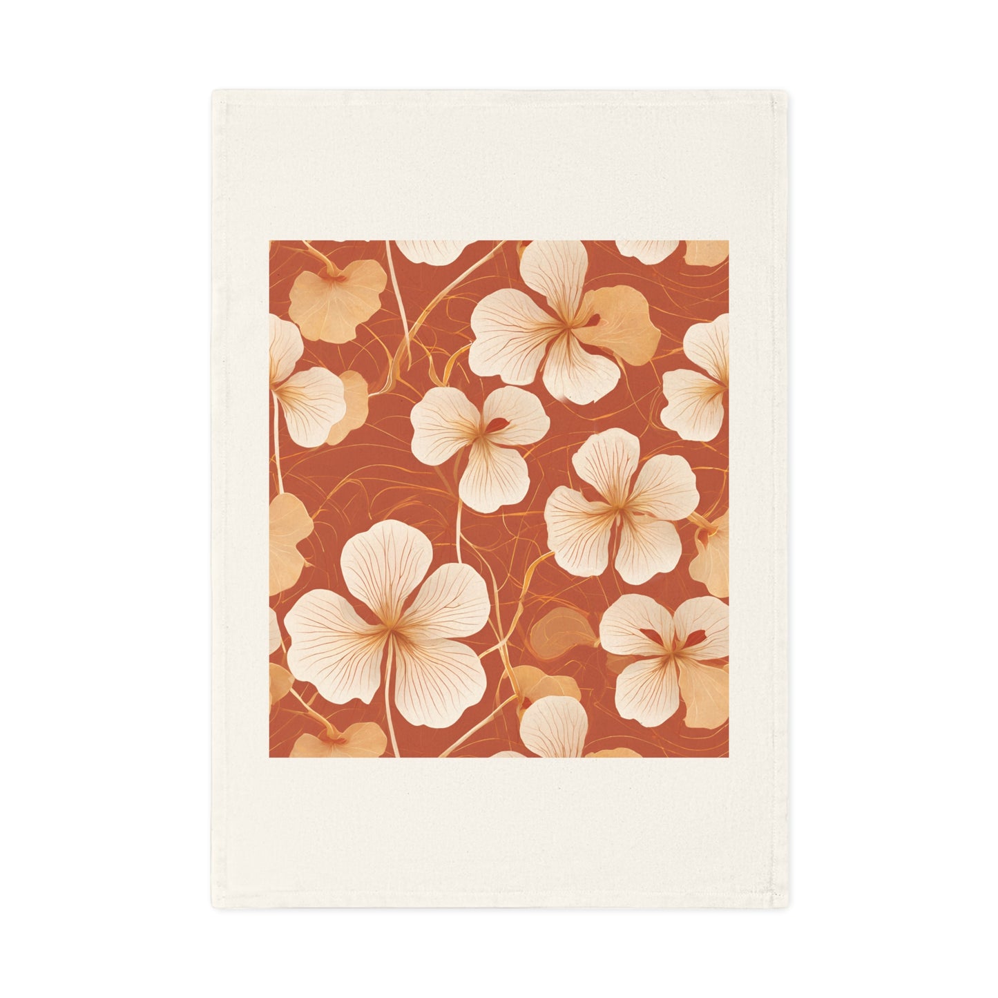 Leaves and Petals in Shades of Ochre Cotton Tea Towel