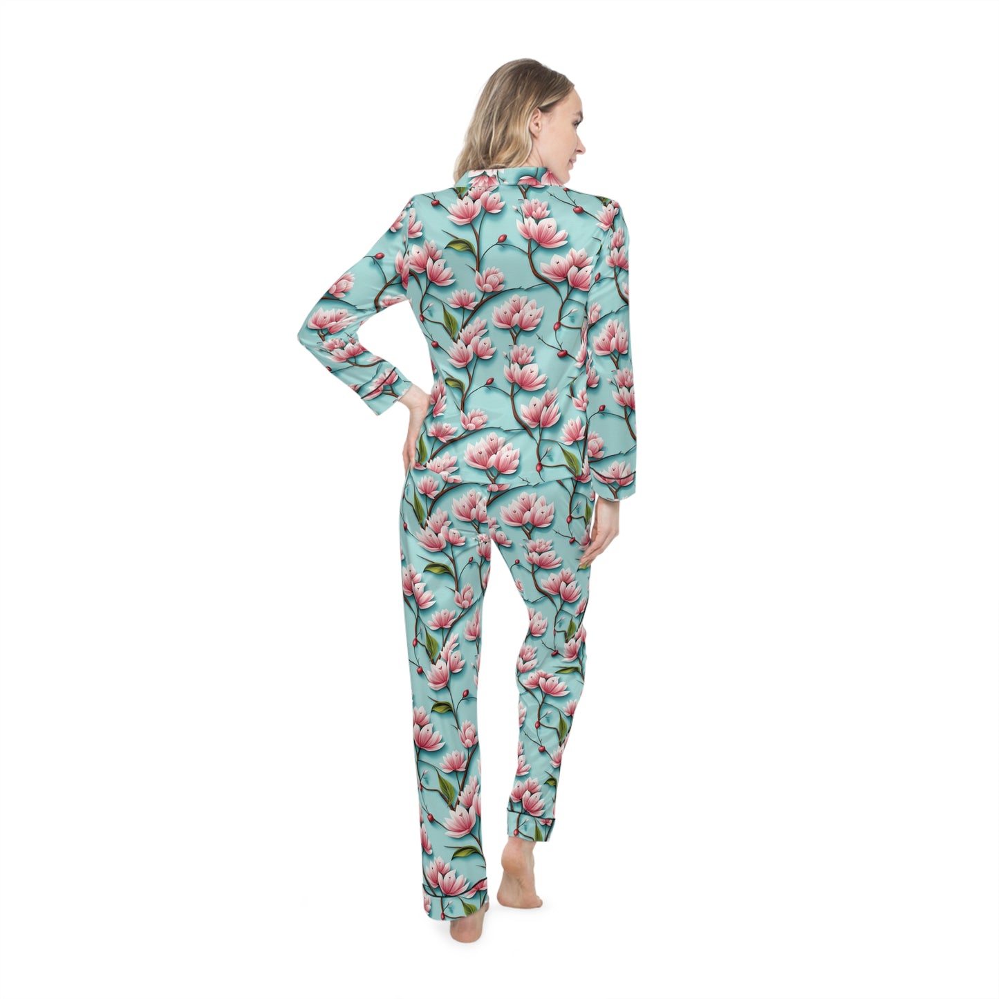 Blossoms & Blue Women's Satin Pajamas (AOP)