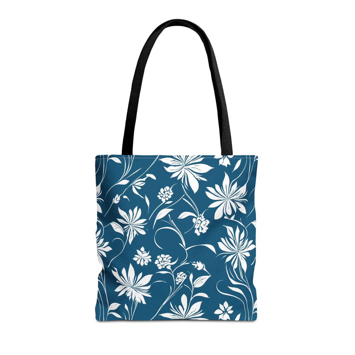 Simple White Flower on Dark Teal Pattern Tote Bag (AOP)