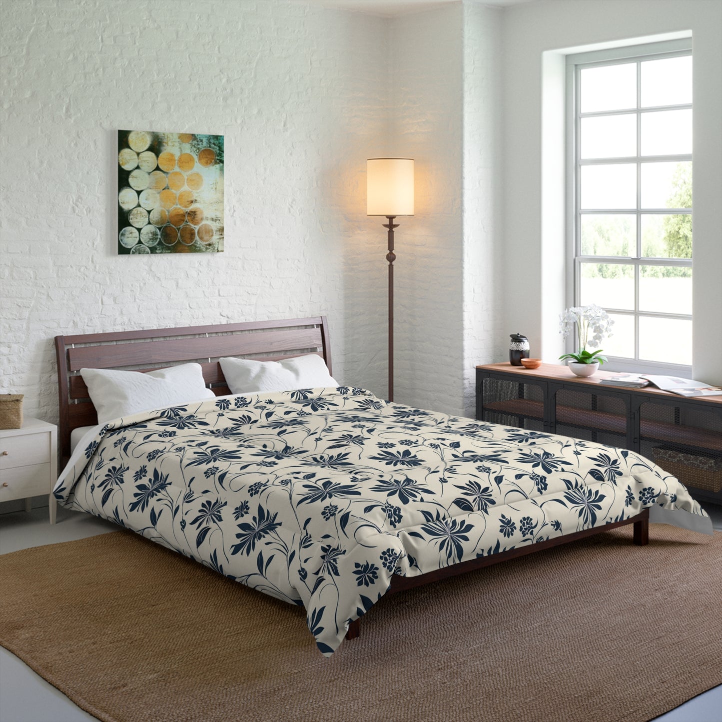 Simple Navy Flower Pattern Comforter