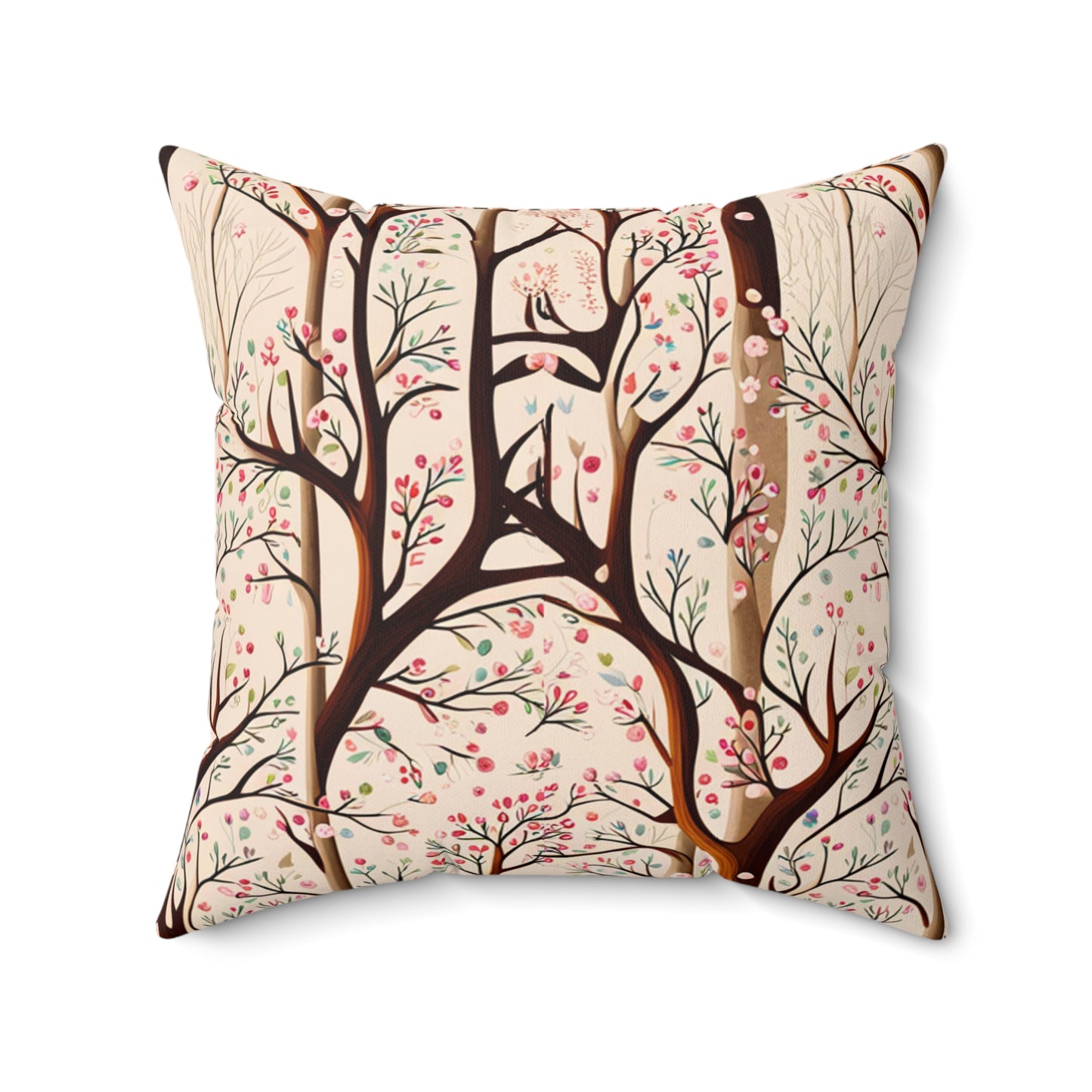 Delicate Blossom Trees Polyester Square Pillow